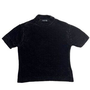 Banana Republic Women Vtg Chenille Short Sleeve Mock Neck Knit Top Size L Brown